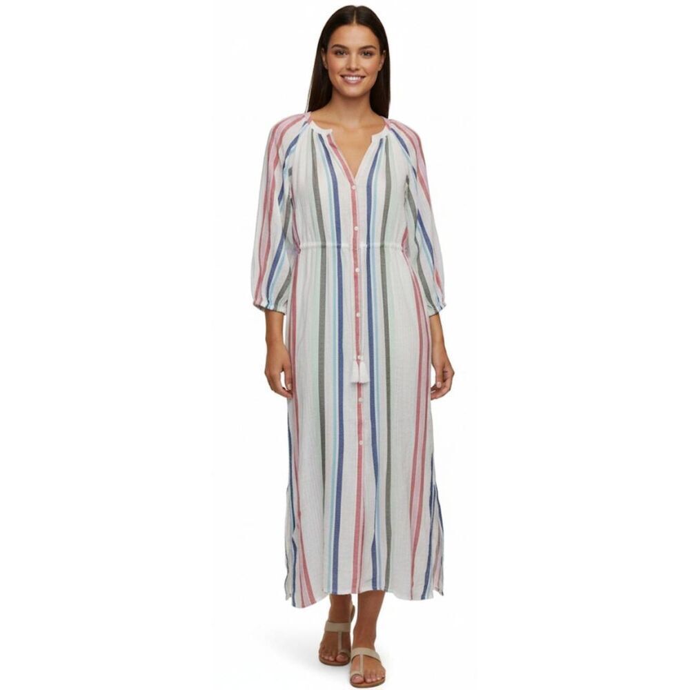 Tommy bahama women medium maxi dress beach sun travel gauzy cotton green stripe